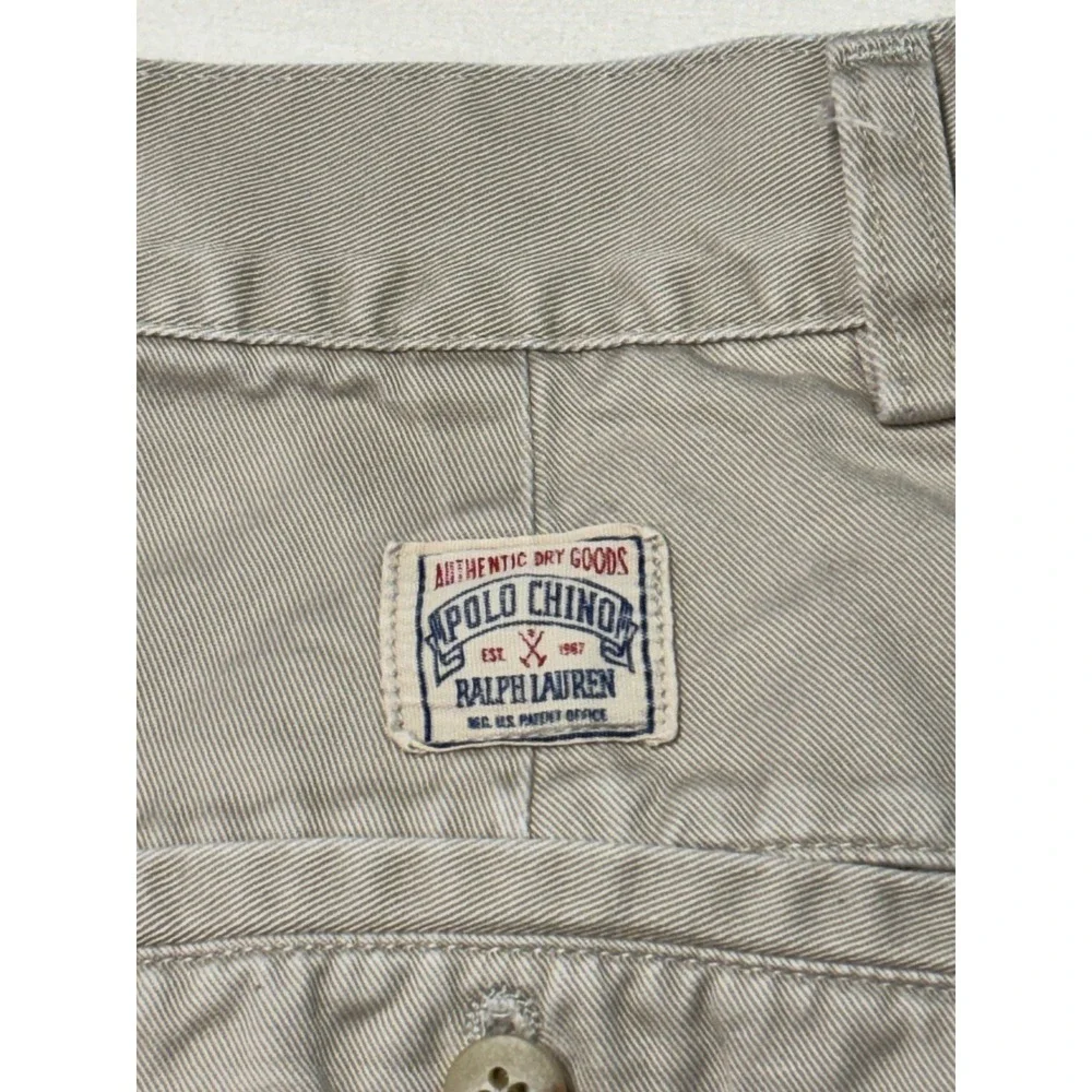 Vintage Polo Ralph Lauren Chino Shorts Mens 33X7 Tan Distressed Raw Hem USA